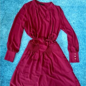 White House Black Market Burgundy Long Sleeve Dress